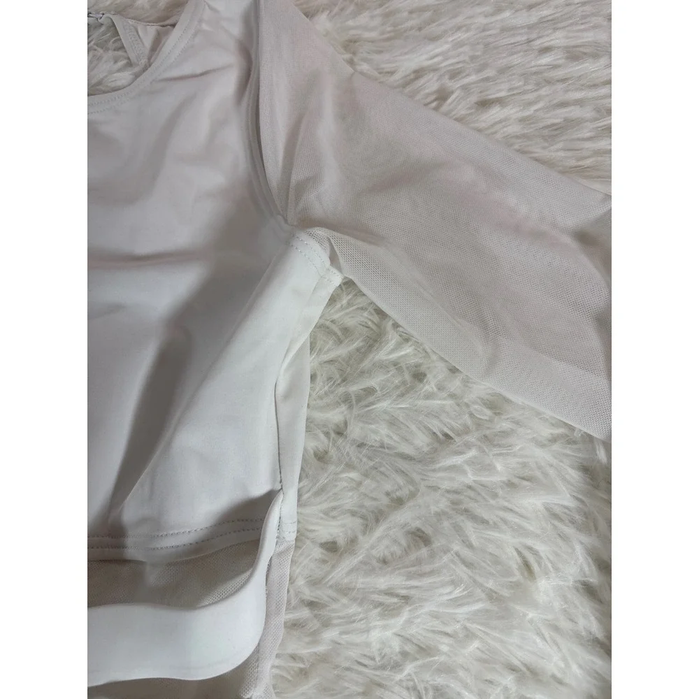 Balera Dancewear White Cross Front Mesh Long Sleeve Bodice Leotard 14812 SA